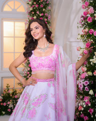 Pink Ombré Printed  Embroidered Lehenga Set