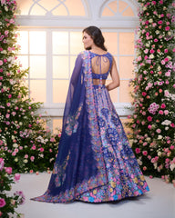 Royal Blue-Multicolour Embroidered Lehenga Set