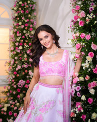 Pink Ombré Printed  Embroidered Lehenga Set