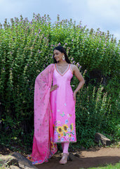 Pink Floral Embroidered Kurta Set