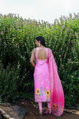 Pink Floral Embroidered Kurta Set