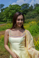Yellow Floral Embroidered Kurta Set