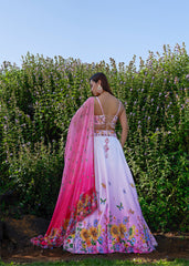 Pink White Floral Embroidered Lehenga Set
