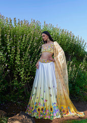 Yellow Ombre Floral Embroidered Lehenga Set