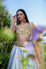 Yellow Ombre Floral Embroidered Lehenga Set