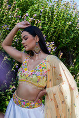 Yellow Ombre Floral Embroidered Lehenga Set