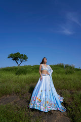 Sky Blue Embroidered Lehenga Set