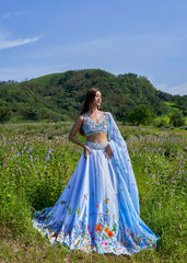 Sky Blue Embroidered Lehenga Set