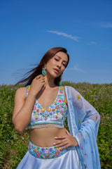 Sky Blue Embroidered Lehenga Set