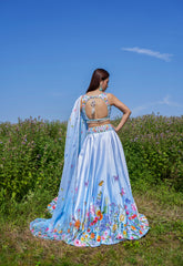Sky Blue Embroidered Lehenga Set