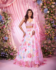 Rose Pink Embroidered Lehenga Set