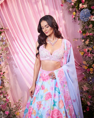 Rose Sea Blue Embroidered Lehenga Set