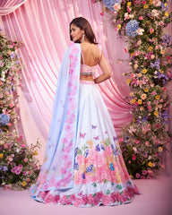 Rose Sky Blue Embroidered Lehenga Set