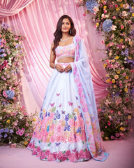 Rose Sky Blue Embroidered Lehenga Set
