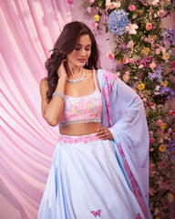 Rose Sky Blue Embroidered Lehenga Set