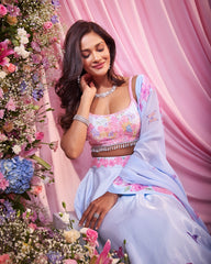 Rose Sky Blue Embroidered Lehenga Set