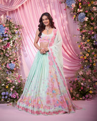 Rose Sea Green Embroidered Lehenga Set