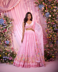 Rose Blush Pink Embroidered Lehenga Set