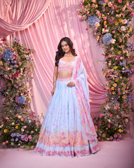 Rose Powder Blue Embroidered Lehenga Set