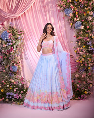 Rose Powder Blue Embroidered Lehenga Set