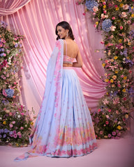 Rose Powder Blue Embroidered Lehenga Set