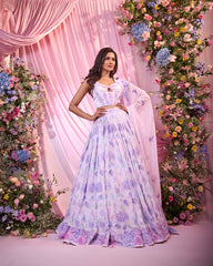 Rose Ivory-Lavender Embroidered Lehenga Set