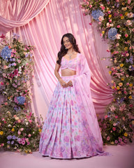 Rose Purple Pink Embroidered Lehenga Set