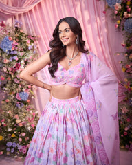 Rose Purple Pink Embroidered Lehenga Set