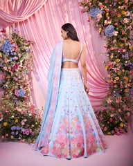 Rose Blue-Pink Embroidered Lehenga Set