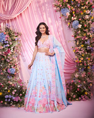 Rose Blue-Pink Embroidered Lehenga Set