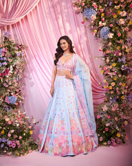 Rose Blue-Pink Embroidered Lehenga Set