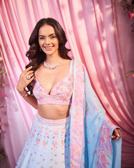 Rose Blue-Pink Embroidered Lehenga Set