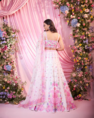 Rose White-Pink Embroidered Lehenga Set