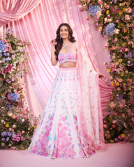 Rose White-Pink Embroidered Lehenga Set