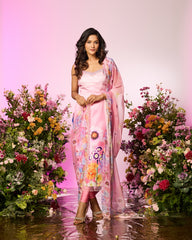 Pink Crystal Flower Embellished Kurta Set