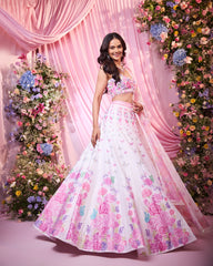 Rose White-Pink Embroidered Lehenga Set