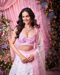 Rose White-Pink Embroidered Lehenga Set