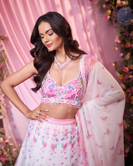 Rose White-Pink Embroidered Lehenga Set