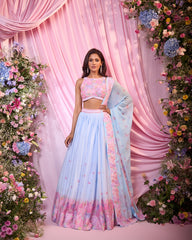 Rose Blue-Pink Embroidered Lehenga Set