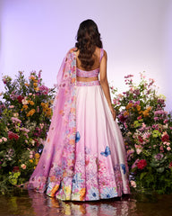 Lavender Floral Printed Embroidered Lehenga Set