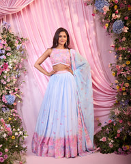 Rose Blue-Pink Embroidered Lehenga Set
