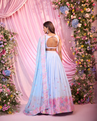 Rose Blue-Pink Embroidered Lehenga Set