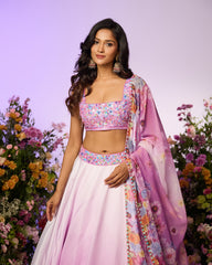 Lavender Floral Printed Embroidered Lehenga Set