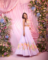 Rose Lavender Printed & Embroidered Lehenga Set