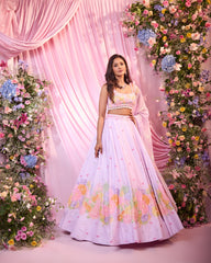 Rose Lavender Printed & Embroidered Lehenga Set