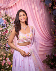 Rose Lavender Printed & Embroidered Lehenga Set