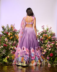 Lavender Floral Printed Embellished Lehenga Set