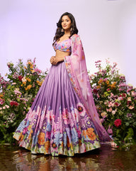 Lavender Floral Printed Embellished Lehenga Set