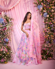Rose Multicolour Embroidered Lehenga Set
