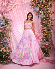 Rose Multicolour Embroidered Lehenga Set